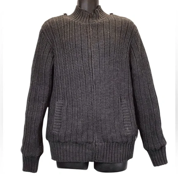 American Stitch Mens Cable Knit Sweater Jacket Size L Fleece Lined Plush Zip Up - Picture 3 of 13